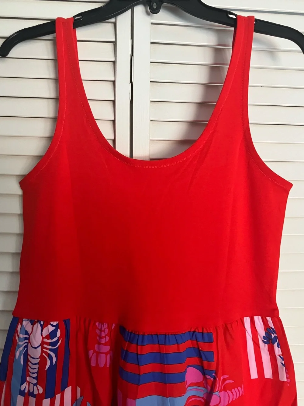 NWT J Crew Tiered mixed-media midi dress (red, pink and blue) size small